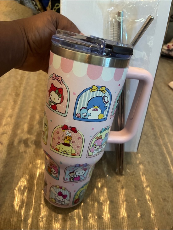 Sanrio Other - Sanrio Pink Character Travel Tumbler with Clear Lid and Handle